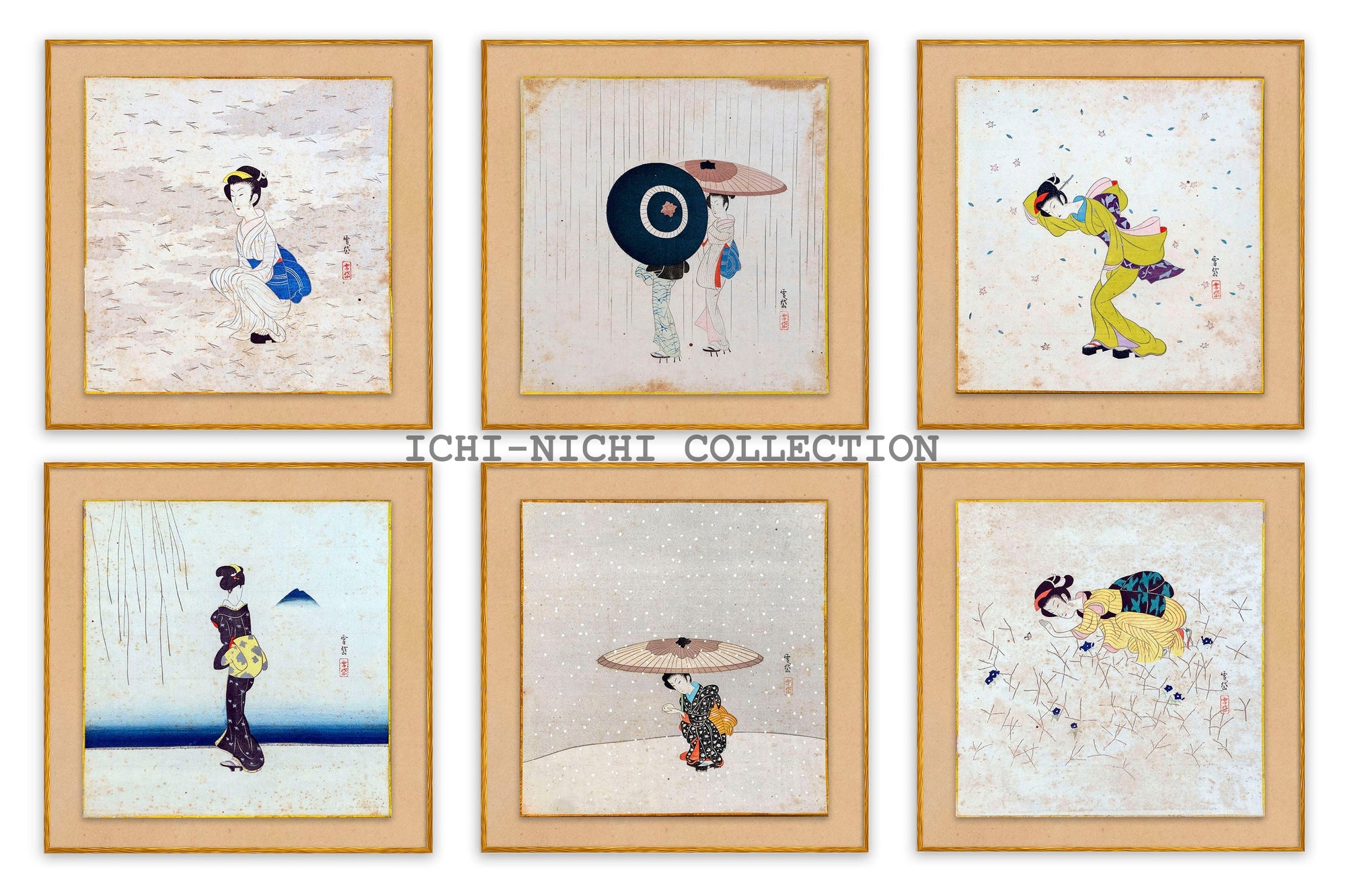 Settai Komura (1887–1940) 7 prints from the set of 10 ”Poses of beautiful women” from 1940