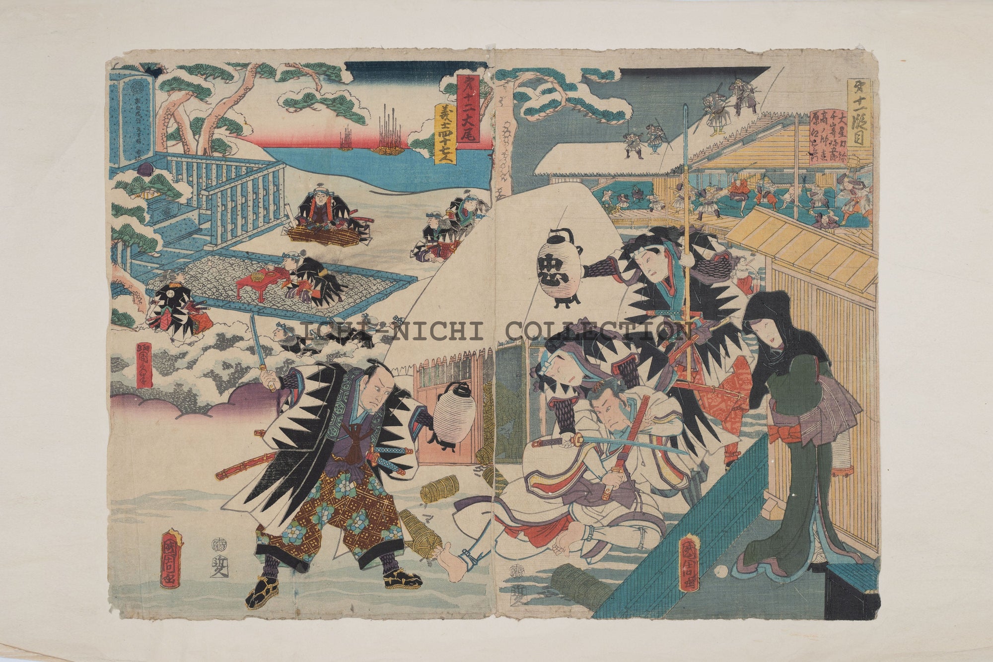 original diptych  Kunisada (1786 - 1864) Japanese Woodblock Print from  Kanadehon Chushingura, 1860